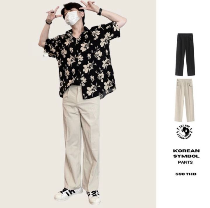 theboy-korean-symbol-pants-กางเกงสแลคทรงกระบอก