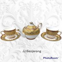 เซ็ตเบญจรงค์กา + ถ้วยและจานรอง 2 ที่  Tea/coffee set: Tea pot with two cups and saucers by JJ Benjarong