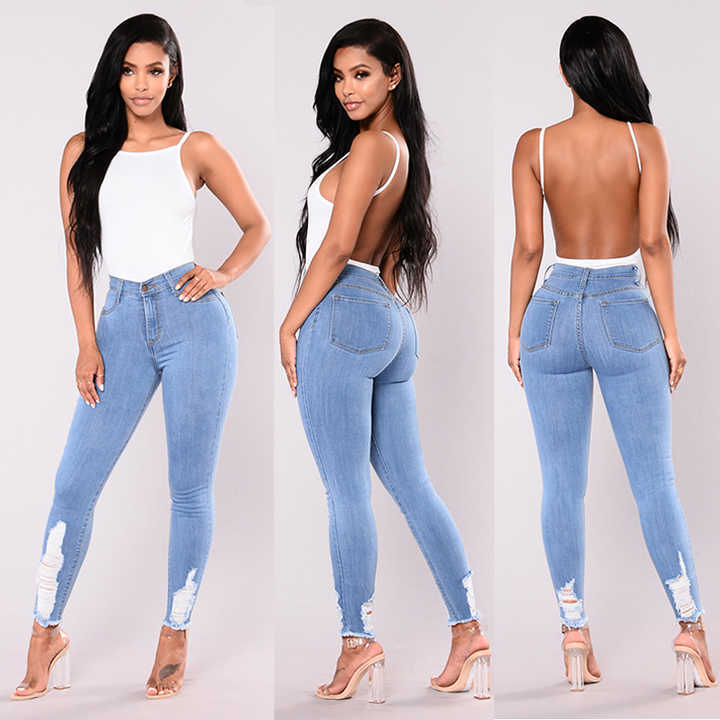 High Waist Ripped Denim Jeans | Lazada PH