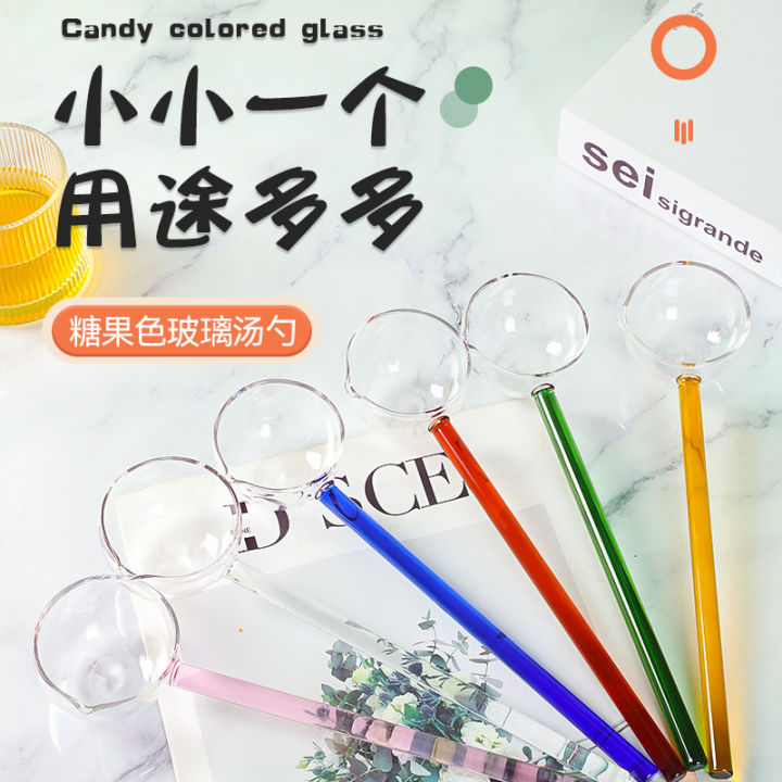 Colored Transparent Glass Spoon Long Handle Heat-resistant Cute