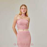 FEMINITA-autumn top เสื้อเกาะ+ผ้าพันคอ มี 2 สี ชมพู/น้ำตาล