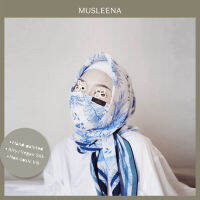 [MUSLEENA] TROPICAL THAI SCARF . BLUE/WHITE  +4 More Colours . ผ้าพันคอ ผ้าคลุมผมสีน้ำเงิน/ขาวลายใบไม้ ลวดลายวาดมือก่อนพิมพ์แบบปลอดสาร บรรจุในกล่องแข็งพิมพ์ทอง