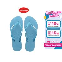 HAVAIANAS รองเท้าแตะผู้หญิง Slim Logo Metallic Flip Flops - TRANQUILITY BLUE รุ่น 41198751808BLXX (รองเท้าแตะ รองเท้าผู้หญิง รองเท้าแตะหญิง)