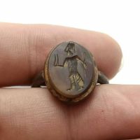 แหวนหินอาเกต แหวนหินโมรา แหวนหินโบราณ แหวนหินแท้ หินสะสม ขนาด 57 Natural Old Antique Agate Roman Intaglio Engraved Stamp Ring Size 57 or 8US