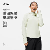 LI-NING เสื้อยืดแขนยาวผู้หญิงแบบใหม่ปี2023ชุดวิ่งเสื้อกีฬามีฮู้ดสะท้อนแสงบุขนกำมะหยี่กันหนาวใส่ช่วงฤดูหนาว