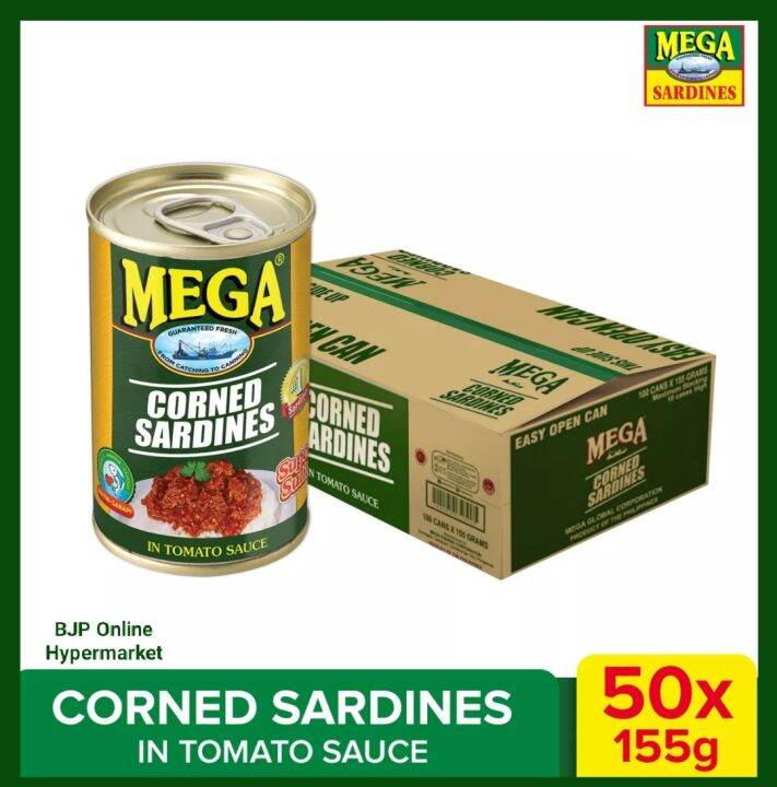 MEGA CORNED SARDINES 50 PIECES 155 GRAMS IN TOMATO SAUCE EASY