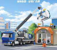 Lego Building Block Jiexing City Street View Series Installation Billboard Crane Childrens Puzzle Assembly Toy 55013