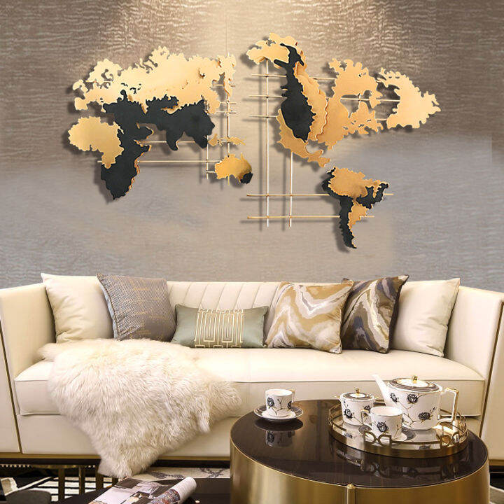 Nordic Wrought Iron World Map Wall Decoration Metal ThreeDimensional Background Wall Decoration