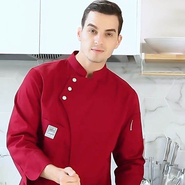 Men and Women Chef Uniform Costume Breathable Oil Stain Prevention Food Service Top Short Sleeve