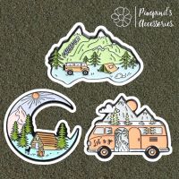 ʕ •ᴥ•ʔ ✿ พร้อมส่ง : เข็มกลัดเซ็ทรถแวน,พระจันทร์และภูเขา | Van, Moon &amp; Mountain Enamel Brooch Pin Set.