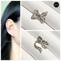 Ear Cuff ✨งานเพชร CZ เพชรรูปโบว์สีเงิน เกี่ยวหู/หนีบหู ( 1 ชิ้น)