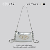 Ceekay กระเป๋าใต้วงแขนสายโซ่สีเงินดูแพงกระเป๋าใบเล็กยอดนิยมสำหรับผู้หญิงกระเป๋าสะพายไหล่สะพายข้างแบบใหม่ฤดูร้อนปี2023