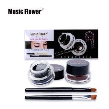 เจลเขียนคิ้ว เจลอายไลเนอร์ 2ตลับกันน้ำ24ชม Music Flower 24 Hours Longwear Gel Eyeliner ที่เขียนคิ้ว อายไลเนอร์