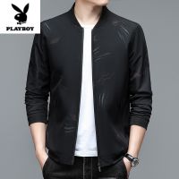 PLAYBOY เสื้อโค้ทแจ็กเก็ตปกเบสบอลลำลองสำหรับผู้ชายแบบใหม่ฤดูใบไม้ร่วงและฤดูหนาวปี2023แขนรัดปากแฟชั่นสำหรับวัยรุ่นและวัยกลางคน