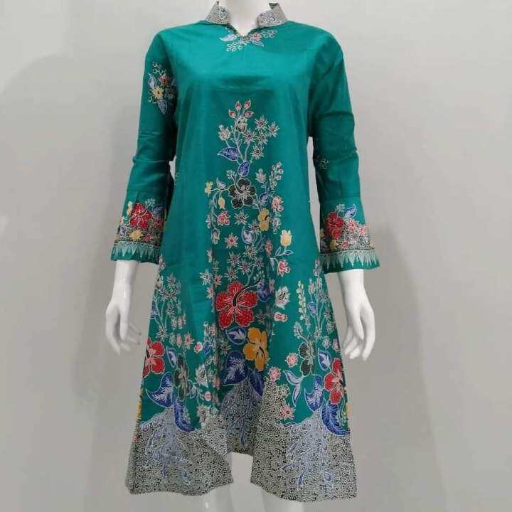 tunik batik dress batik caca hijau toska | Lazada Indonesia