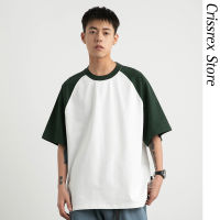 Crissrex Store vovues G เสื้อยืดแขนสั้นผ้าฝ้ายล้วนสไตล์ญี่ปุ่น cityboy จับคู่สีแขนเสียบไหล่