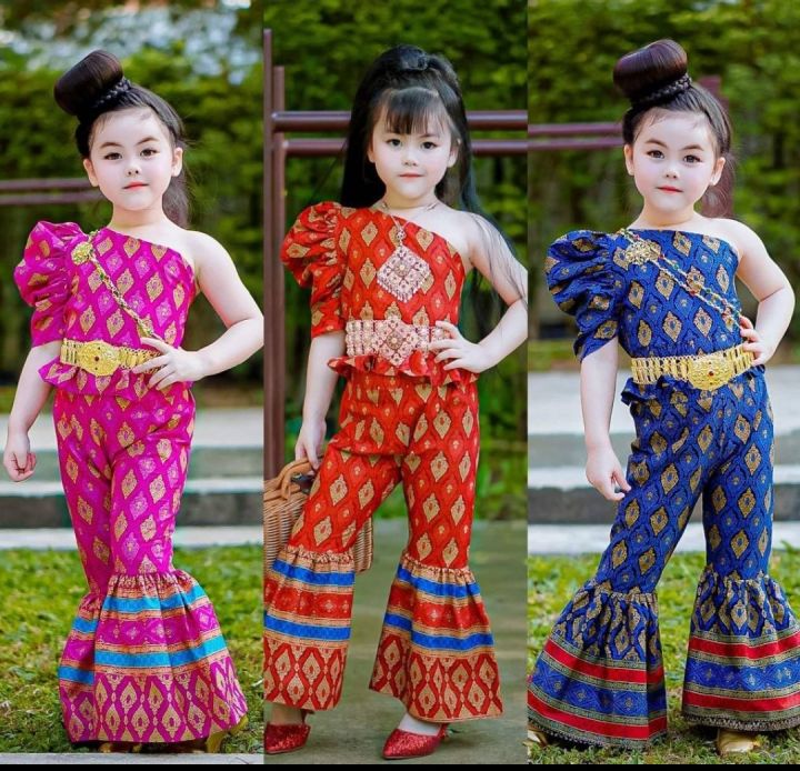 ing-33-ชุดไทยประยุกต์-ลายไทย-กางเกง-ขาระบาย-เสื้อเปิดไหล่-ชุดไทยเด็กผู้หญิง