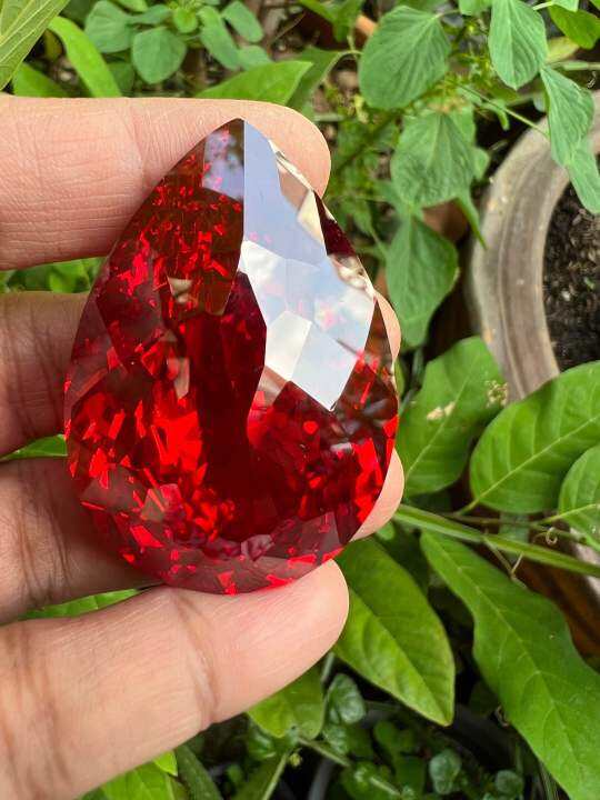 เพชร-cz-รัสเซีย-พลอย-170-กะรัต-1-เม็ด-ตัดสำเร็จ-เนื้อแข็ง-cubic-zirconia-pear-ruby-red-orange-color-ความยาว-xความกว้าง-36x27-มิล