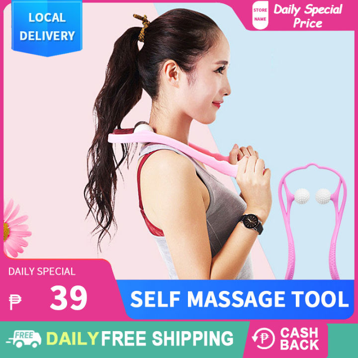 Neck Massager Therapy Neck and Shoulder Dual Trigger Point Roller  Self-Massage Tool Relieve Hand Pressure Deep Massage