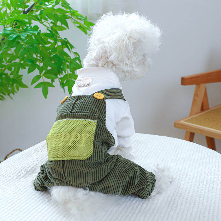 AuntieCindy Fashionable Dog Clothes Male Dog Fourlegged Overalls Corduroy Onesie Puppy Clothes