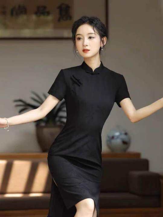 Sườn Xám Cách Tân Ngắn Cơ Bản Vải Thun 40-70 Kg | Lazada.Vn