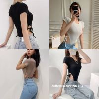 ??TOP 9 SHOP??bodysuit คอกลมเว้าเอวมีสายผุกตรงเอวเป้าสแนปเกาหลีมากแก❤️❤️❤️❤️❤️???