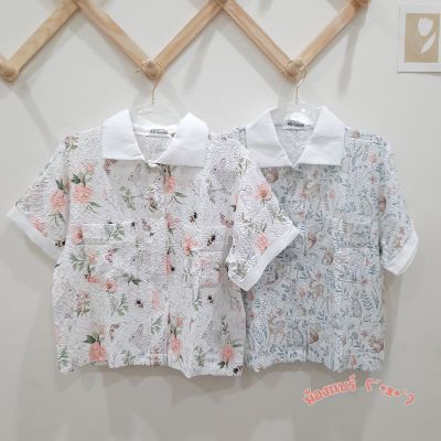 [พร้อมส่ง] Allgood | เสื้อครอปคอปกทูโทน ปกขาว ผ้าพิมพ์ลายน่ารักมากๆ เนื้อผ้านุ่มใส่สบายมาก