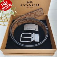 เข็มขัดผู้ชาย BOXED HARNESS PLAQUE REVERSIBLE BELT IN SIGNATURE CANVAS