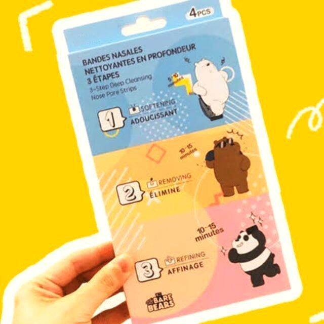 ORIGINAL WE BARE BEARS 3STEP DEEP CLEANSING NOSE PORE STRIPS 4PCS PER