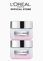 LOréal Paris Glycolic - Bright Glowing Day Cream SPF17 &amp; LOréal Paris Glycolic - Bright Glowing Night Cream 1 ชุด มีอย่างล่ะ 1 กระปุก (ขายส่ง)