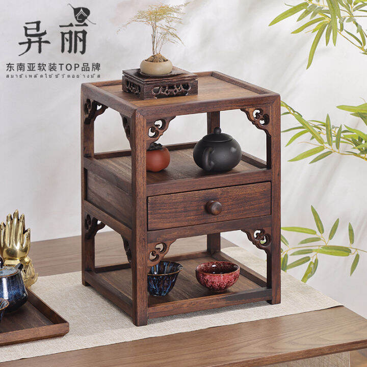ChineseStyle Solid Wood Desktop Antique Shelf Tea Cup Shelf Teapot Rack Tea Set Storage Rack