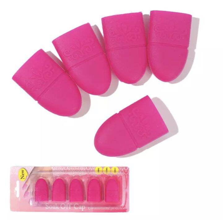 ชิลิโคนสวมนิ้ว-ชิลิโคนสวมล้างสีเจล-ปลอกสวมทับสำลี-5pcs-set-silicone-nail-art-soak-off-cap-reuseable-uv-gel-polish-varnish-remover-clean-degreaser-clip-wraps-rubber-manicure-tools