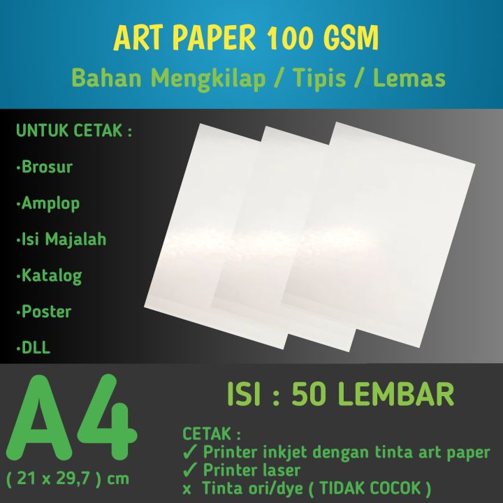 Kertas Art Paper 100 Gsm A4 Isi 50 Lembar Kertas Brosur Tipis Glossy