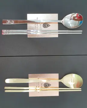 Pink & Silver Korean Chopsticks w/ Spoon