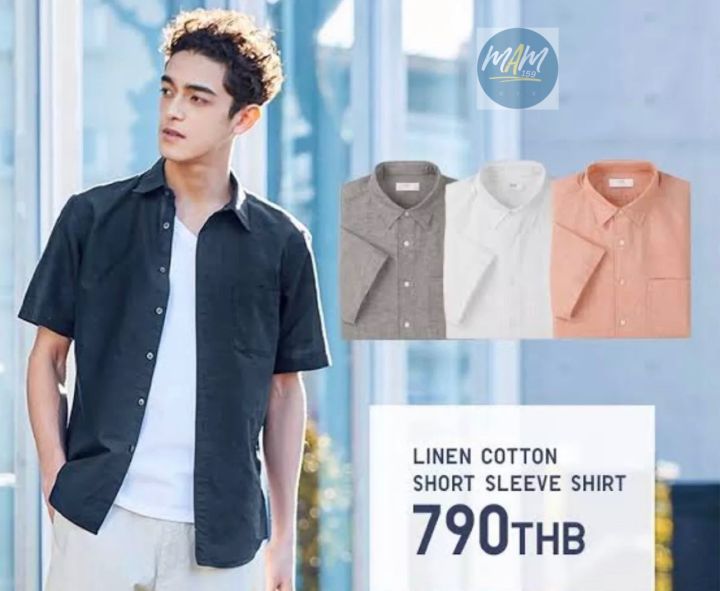 ยู-นิ-โคล่-เสื้อเชิ้ตลินินฝ้าย-linen-cotton-สภาพเหมือนใหม่-men
