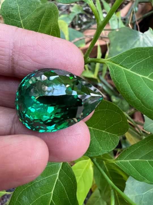 เพชร-cz-cubic-zirconia-green-emerald-diamond-pear-พลอย-มรกต-เพชรรัสเซีย-80-กะรัต-carats-พลอย-ขนาด-20x27-มิล-mm-1-pcs-1-เม็ด-พลอยสั่งเคราะเนื้อแข็ง