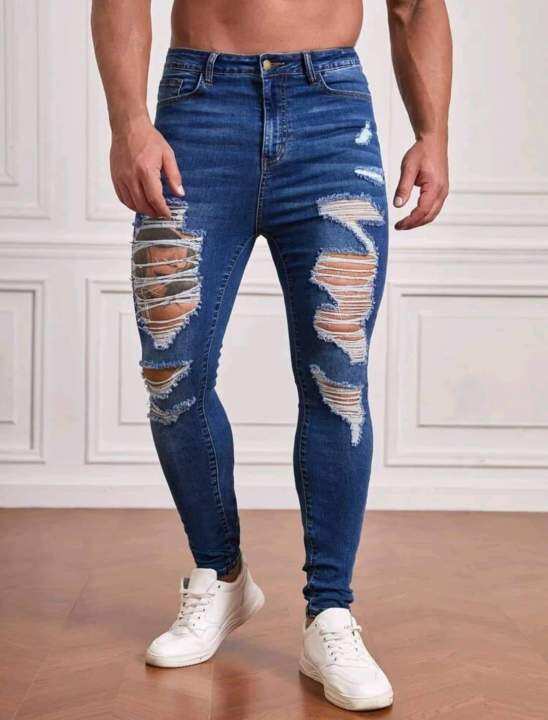 Men washed ripped jeans Lazada PH