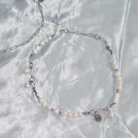 Morethanyoursee | Circle Pearls Necklace สร้อยคอลูกปัดมุกน้ำจืด โซ่สแตนเลส งานแฮนด์เมด