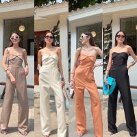 Nudeaholic ?? C011 Jumpsuit เกาะอกขายาว ดีเทลเบิ้ลอก น่ารักๆ สไตล์ลูกคุณดูแพง สม็อคหลัง