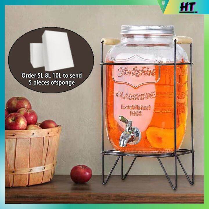 4L 5L 8L 10L juice drink glass jar dispenser with stand and faucet
