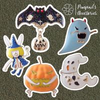 ?? พร้อมส่ง : ?‍♂️? เข็มกลัดเซ็ทฮาโลวีนผีและค้างคาว | Halloween White Ghost &amp; Black Bat Pumpkin Enamel Brooch Pin Set.