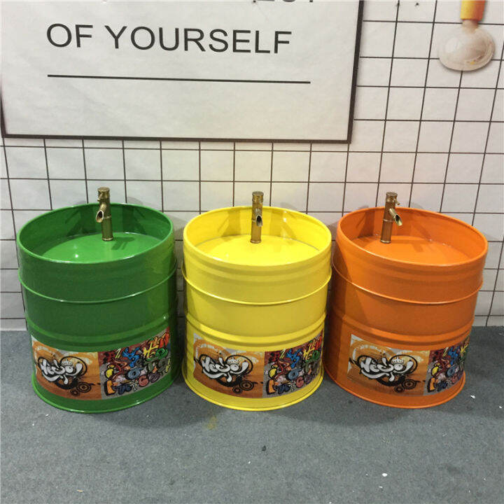Round Oil Drum Industrial Style Wash Basin Kindergarten Wash Basin Iron Washbasin Cartoon Wash