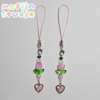 Tulip flower collection Keychain พวงกุญแจ​ลูกปัด​ สาย​ห้อย​โทรศัพท์​ รุ่น​ทิวลิปชมพู​ มี 2 แบบ