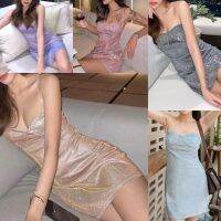 D027 Shimmery Glitter Dress เดรสสายเดี่ยวกลิตเตอร์