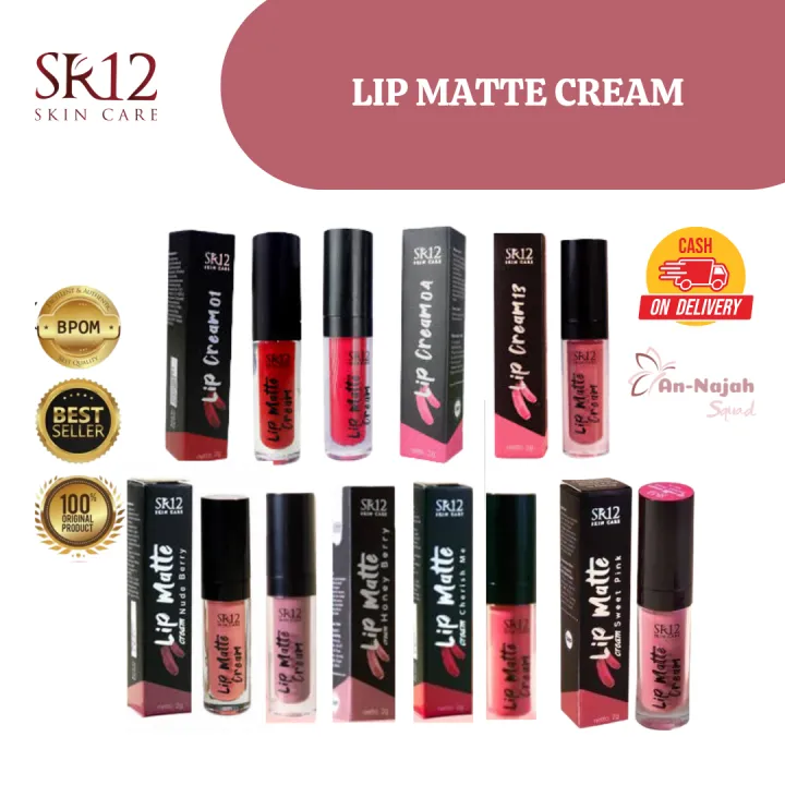 Lip Cream Matte SR12 Lipstik Mini Warna Lembut Cetar Anti Kering Moist