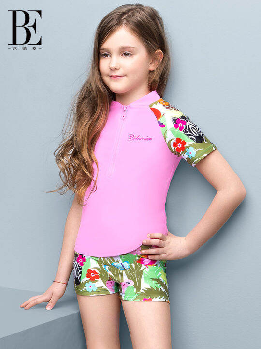 Balneaire Short Sleeve Children Two-piece Swimsuits Anti-Chlorine Sun ...