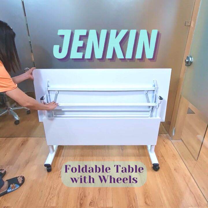 JENKIN 120cm Folding Table Wheels Sturdy Heavy Duty Rectangular Wide
