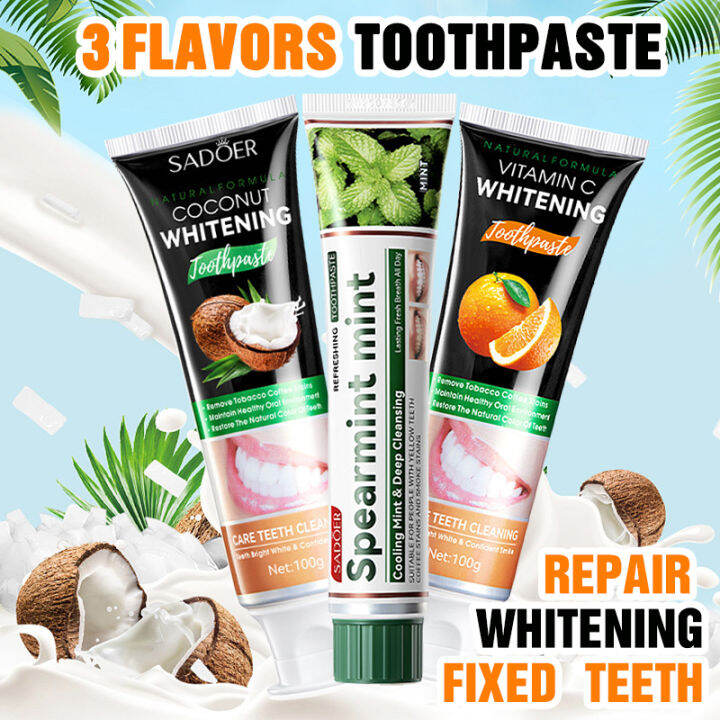 Mint & Coconut & Vitamin C Whitening Toothpaste Fresh Breath Gum Care ...