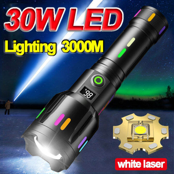 White laser zoom flashlight 100000 lumens touchlight waterproof lezar ...