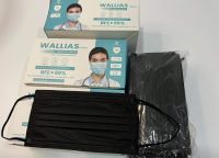 (สี   ดำ )WALLIAS MEDICAL MASK หน้ากากอนามัยทางการแพทย์ ชนิดยางยืด 3 ชั้น( MASK 3 PLY) 1 กล่อง 50 ชิ้น